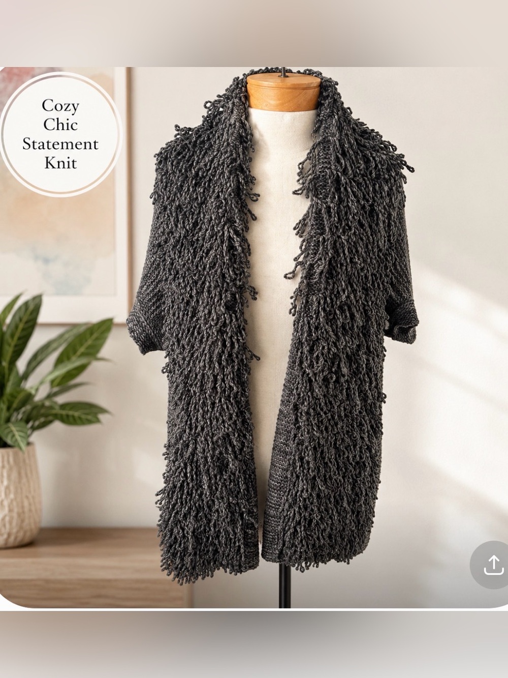 525 America Charcoal Gray Textured Fringe Knit Cardigan | Cozy Statement Layer